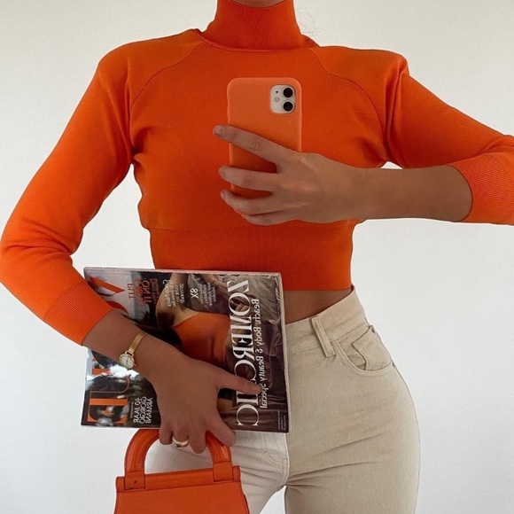NWT orange zara shoulder pad knit top - Picture 7 of 17